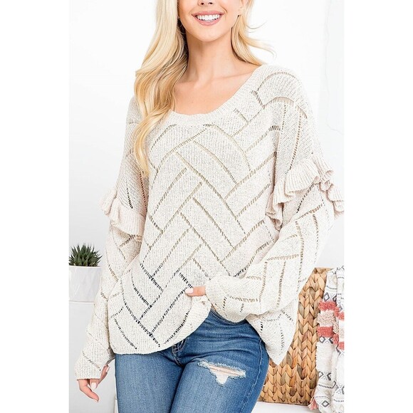 Boho Causal Women's Sweatshirt Beige Solid Oversize Size M/L Trendy Factory Pl - Picture 2 of 3